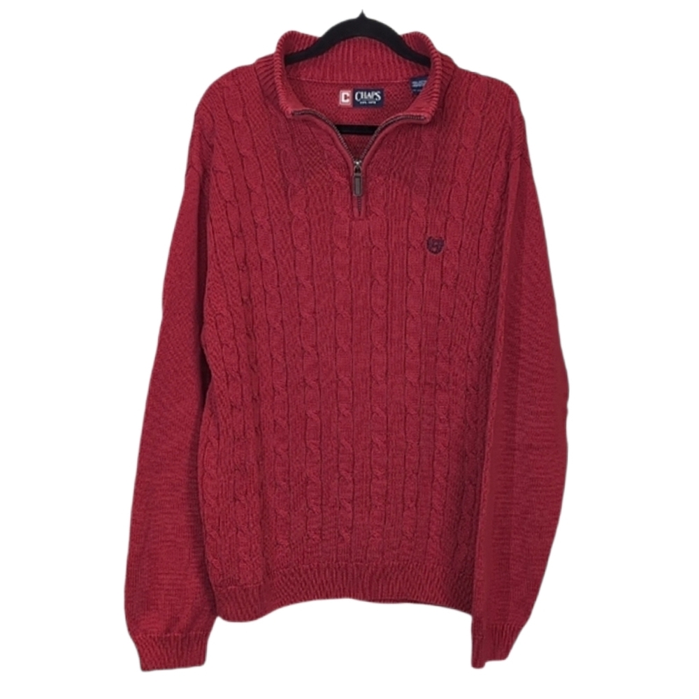 Chaps Red Cable Knit 1/4 Zip Sweater Old Money Preppy Aesthetic Mens Size XL